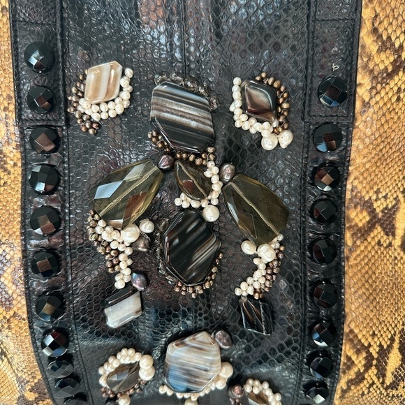 Handcrafted Snake Skin with Stone and Pearl Embellishments on front/back handbag - Picture 3 of 7